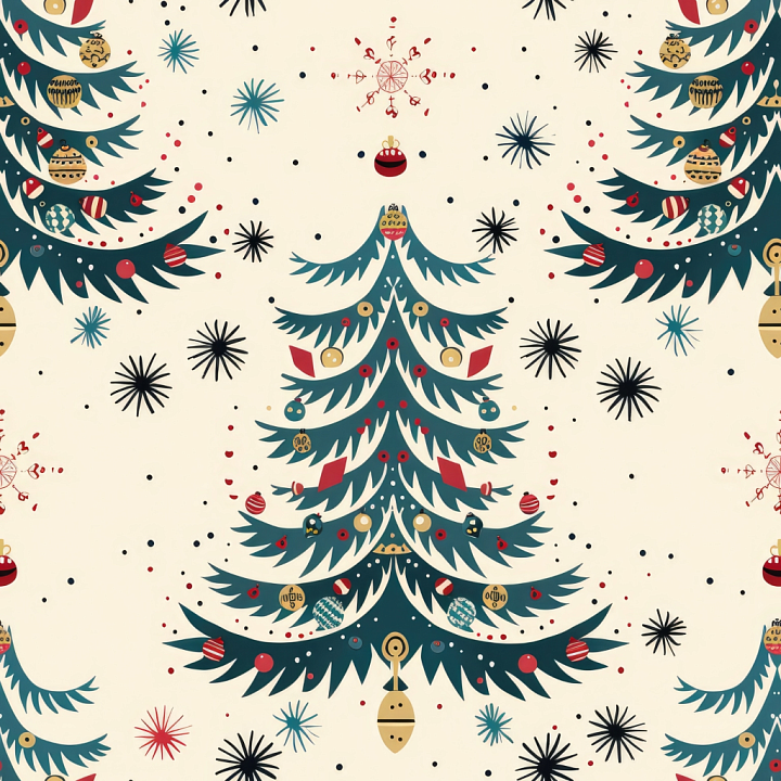 All Christmas Digital paper of Vintage Christmas Tree Pattern on Cream… seamless PBR texture preview