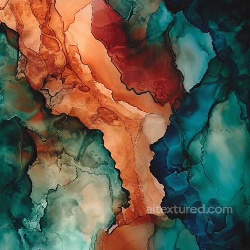 Alcohol Ink PBR Texture Featuring Rust Orange and Teal Fluid Waves seamless Alcohol ink PBR texture
