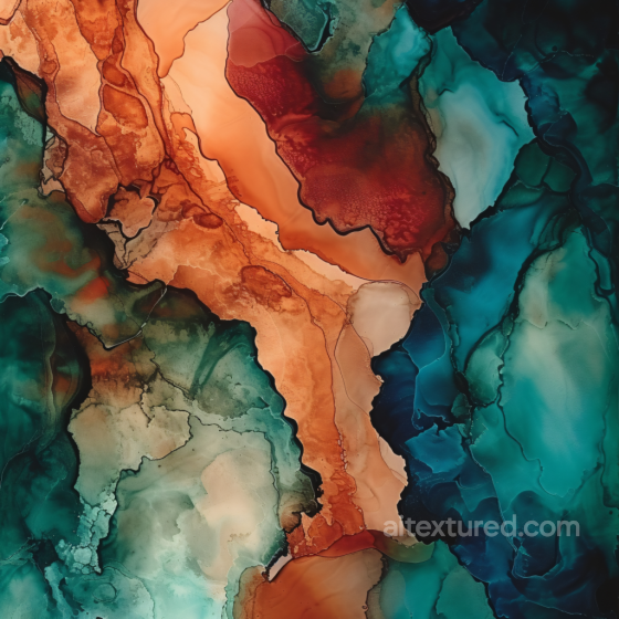 Alcohol Ink PBR Texture Featuring Rust Orange and Teal Fluid Waves Alcohol ink texture preview