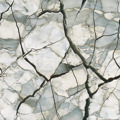 Seamless 3D cracked stone ground PBR texture with pale gray and white tones