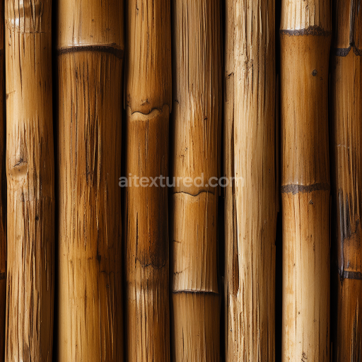 Seamless 3D PBR Bamboo Texture Featuring Polished Brown Vertical Culms