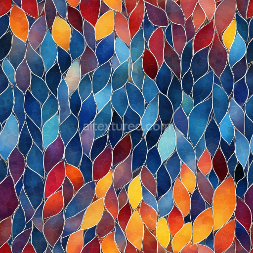 Seamless 3D PBR Mosaic Texture with Colorful Leaf-Shaped Ceramic Tiles texture preview