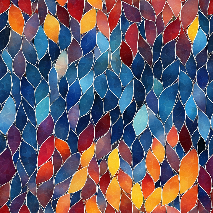 Mosaic with Colorful Leaf-Shaped Ceramic Tiles seamless PBR texture preview