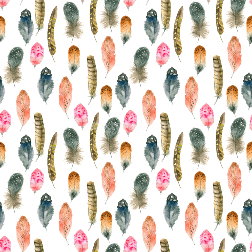 Seamless 3D PBR Texture Featuring Colorful Watercolor Feathers Pattern