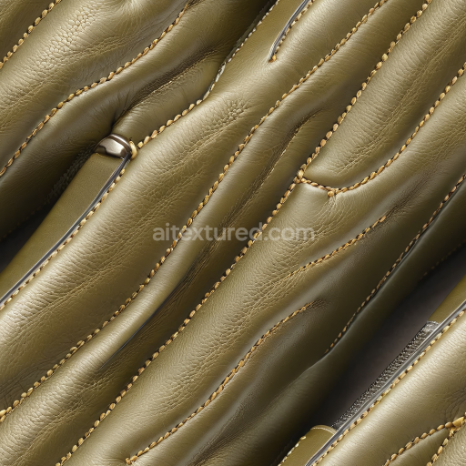 Seamless 3D Olive Green Quilted Leather PBR Texture with Detailed Stitching and Padded Grain