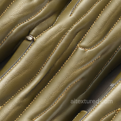 Olive Green Quilted Leather PBR Texture with Detailed Stitching and Padded Grain seamless Leather PBR texture