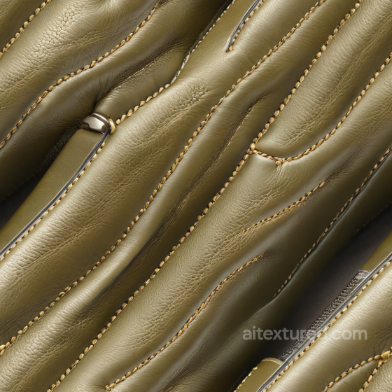 Olive Green Quilted Leather PBR Texture with Detailed Stitching and Padded Grain Leather texture preview