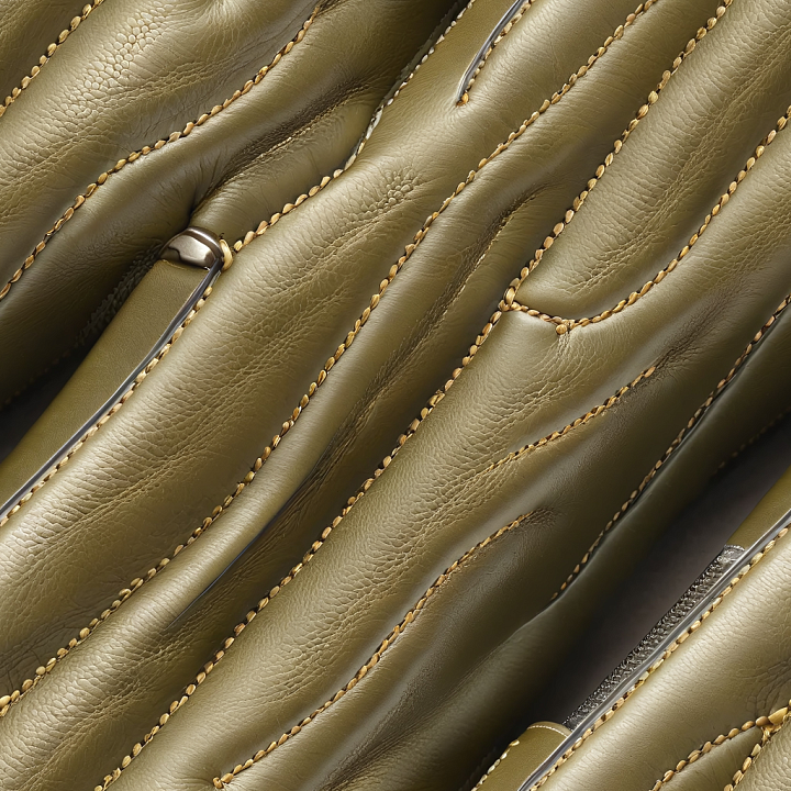 Olive Green Quilted Leather with Detailed Stitching and Padded Grain seamless PBR texture preview