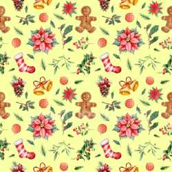 Pattern Bundle - Seamless 3D Pattern PBR Texture Featuring Hand-Painted Christmas Motifs on Soft Yellow texture preview