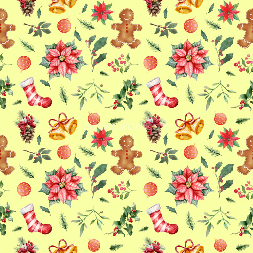 Pattern Bundle - Seamless 3D Pattern PBR Texture Featuring Hand-Painted Christmas Motifs on Soft Yellow texture preview