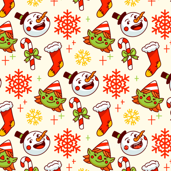 Christmas Digital Paper Texture With Cartoon Snowmen, Elves, And Candy Canes All Christmas Digital paper texture preview