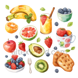seamless Watercolor Fruit Breakfast Illustration with Berries and Toast texture 8k free download PBR