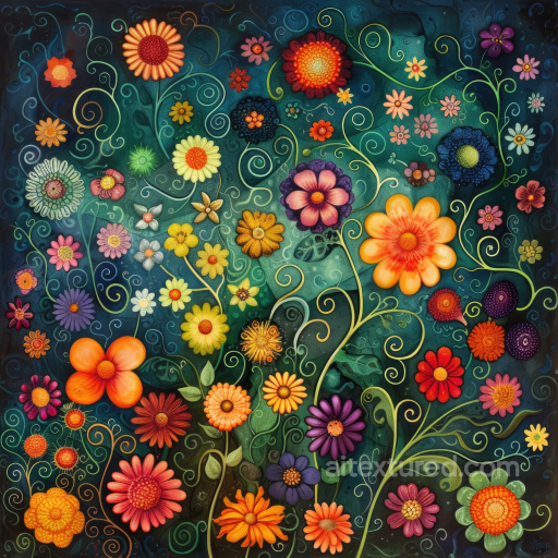 Vibrant Embroidered Floral Fabric Seamless Texture with Multicolor Flowers seamless Embroidered floral PBR texture