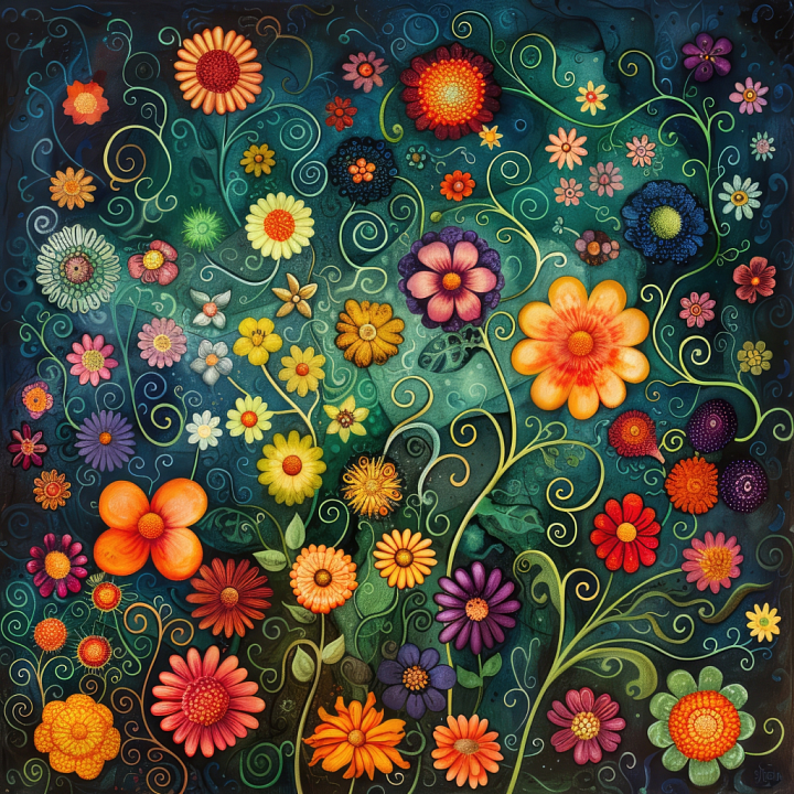 Vibrant Embroidered Floral Fabric with Multicolor Flowers seamless PBR texture preview