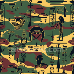 seamless Seamless 3D PBR Camouflage Texture Featuring Ancient Egyptian Symbols on Classic Camo Colors texture 8k free download PBR