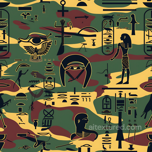 Camouflage Texture Featuring Ancient Egyptian Symbols on Classic Camo Colors seamless Color Camouflage PBR texture