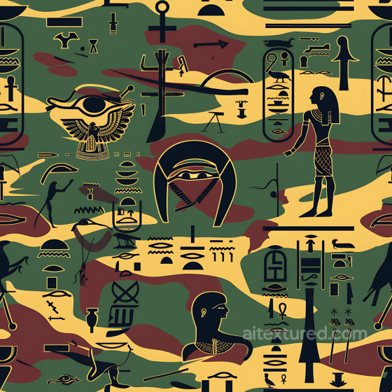 Camouflage Texture Featuring Ancient Egyptian Symbols on Classic Camo Colors Color Camouflage texture preview