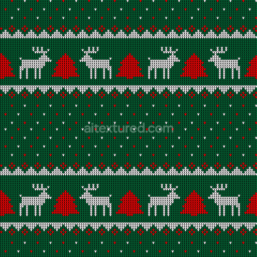 Seamless 3D PBR Texture of Christmas Knit Pattern with Reindeer and Trees