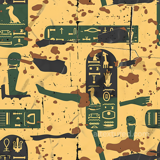 Stylized Ancient Egyptian Hieroglyphs Camouflage PBR Texture with Aged Cracks and Paint S… seamless Color Camouflage PBR texture