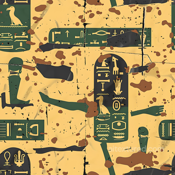 Stylized Ancient Egyptian Hieroglyphs Camouflage PBR Texture with Aged Cracks and Paint S… Color Camouflage texture preview