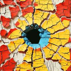 seamless Seamless 3D PBR cracked colorful paint surface texture with vibrant red, yellow, and blue chips texture 8k free download PBR