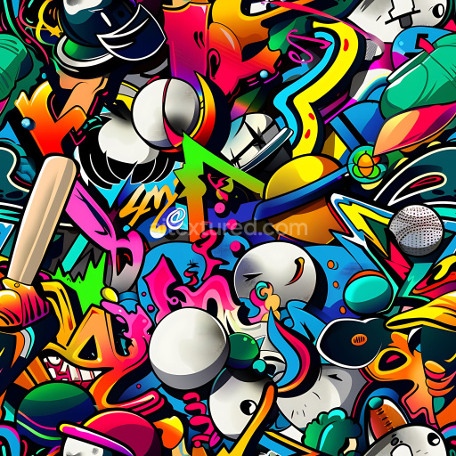 Seamless 3D PBR texture of vibrant colorful urban graffiti art
