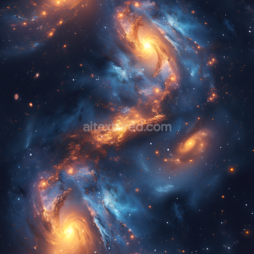 Seamless 3D Space PBR Texture Featuring Vibrant Spiral Galaxies and Nebula Clouds