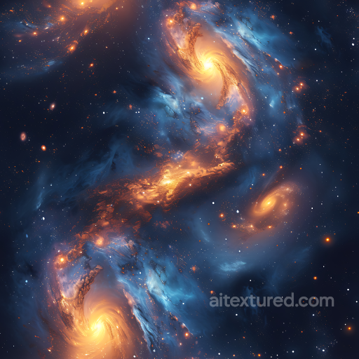 Space PBR Texture Featuring Vibrant Spiral Galaxies and Nebula Clouds seamless Star, space, planets PBR texture