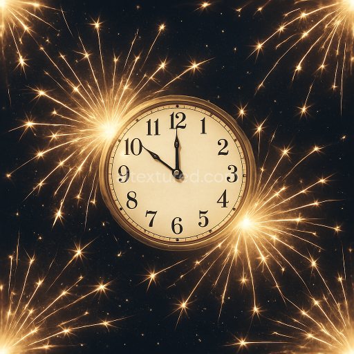 Preview — Seamless 3d texture pbr 8k clock face and countdown timer with glowing fireworks sparks for new year