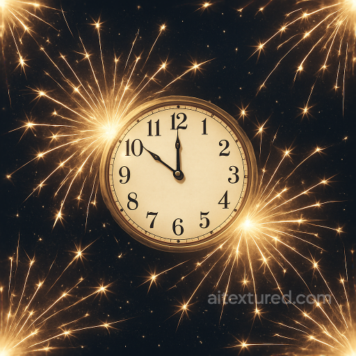 Clock Face And Countdown Timer With Glowing Fireworks Sparks For New Year seamless New Year PBR texture