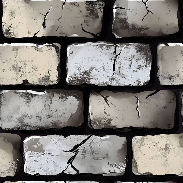 Cracked Brick Wall with Weathered Gray Tones seamless PBR texture preview