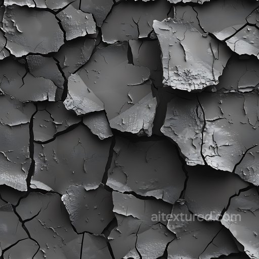 Cracked Paint PBR Texture with Deep Cracks and Peeling Layers in Dark Gray seamless Cracked & Holes PBR texture