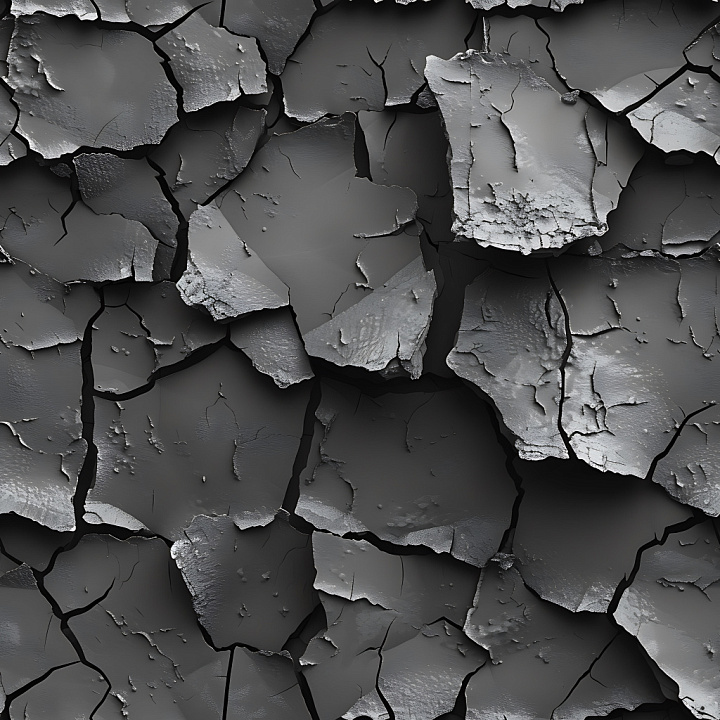 Cracked Paint with Deep Cracks and Peeling Layers in Dark Gray seamless PBR texture preview