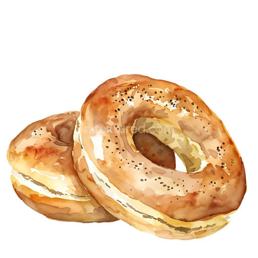 Watercolor Style Bagel with Cream Cheese Breakfast Illustration