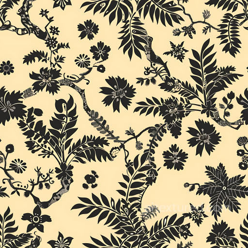 Stylized Botanical Camouflage PBR Texture in Beige and Black seamless Color Camouflage PBR texture