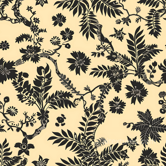 Stylized Botanical Camouflage PBR Texture in Beige and Black Color Camouflage texture preview
