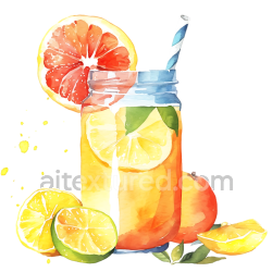 seamless Watercolor Style Kombucha Breakfast Drink with Citrus Fruits Illustration texture 8k free download PBR