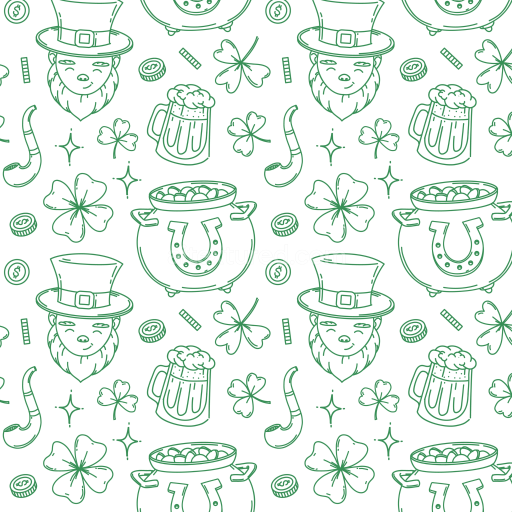 Seamless 3D PBR St Patrick Digital Paper Texture with Green Line Art Motifs