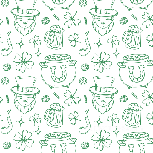 St Patrick Digital Paper Texture with Green Line Art Motifs seamless St patrick digital paper bundle PBR texture