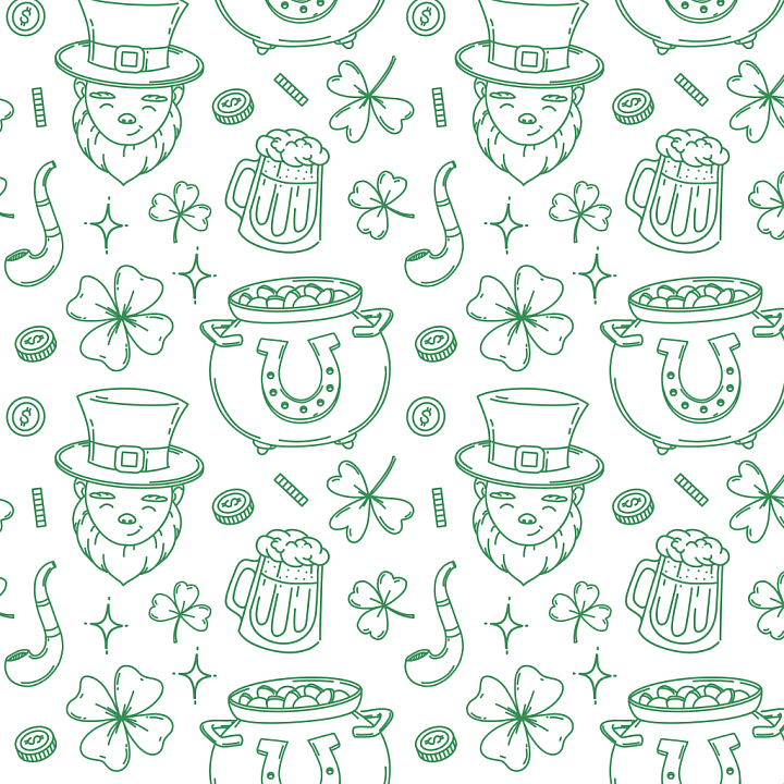 St Patrick Digital Paper with Green Line Art Motifs seamless PBR texture preview