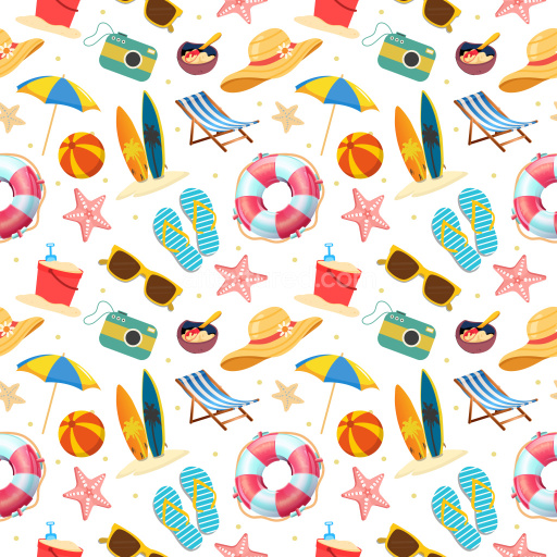 Pattern Bundle - Seamless 3D Pattern PBR Texture Featuring Summer Beach Toys and Accessories texture preview