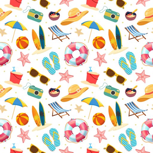 Pattern PBR Texture Featuring Summer Beach Toys and Accessories seamless Pattern Bundle PBR texture