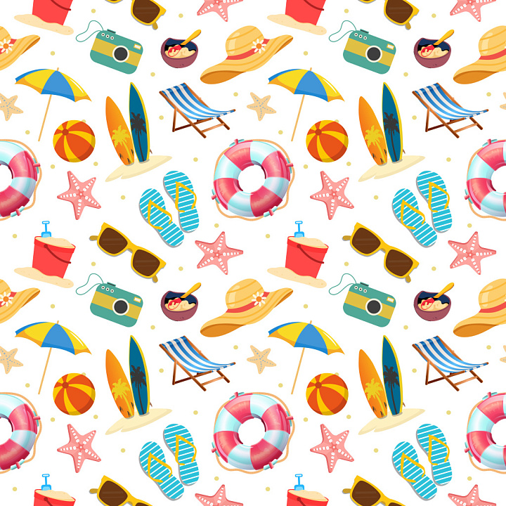 Pattern Featuring Summer Beach Toys and Accessories seamless PBR texture preview
