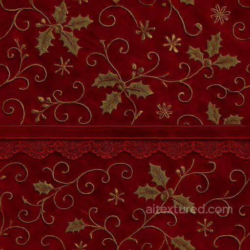 Velvet Fabric Red Satin Festive Embroidery Details seamless New Year PBR texture
