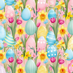 seamless Seamless 3D PBR Texture of Colorful Easter Eggs and Spring Flowers texture 8k free download PBR