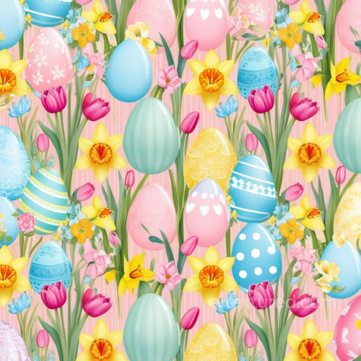 All Easter Digital paper Texture of Colorful Easter Eggs and Spring Flowers seamless All Easter Digital paper PBR texture