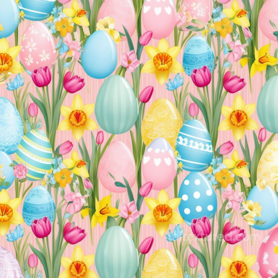All Easter Digital paper Texture of Colorful Easter Eggs and Spring Flowers All Easter Digital paper texture preview