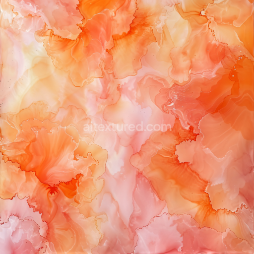 Seamless 3D Alcohol Ink PBR Texture with Orange and Peach Fluid Waves and Soft Floral Swirls