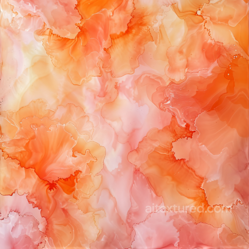 Alcohol Ink PBR Texture with Orange and Peach Fluid Waves and Soft Floral Swirls seamless Alcohol ink PBR texture