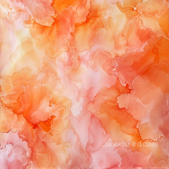 Alcohol Ink PBR Texture with Orange and Peach Fluid Waves and Soft Floral Swirls Alcohol ink texture preview